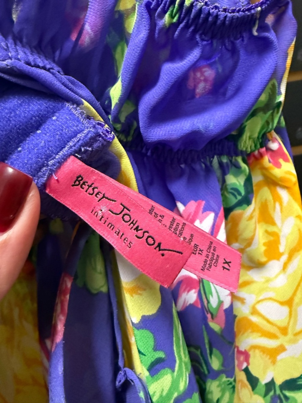 Betsey Johnson Floral Babydoll Dress Sheer Purple Yellow Ruffle Mini 1X - Picture 2 of 4
